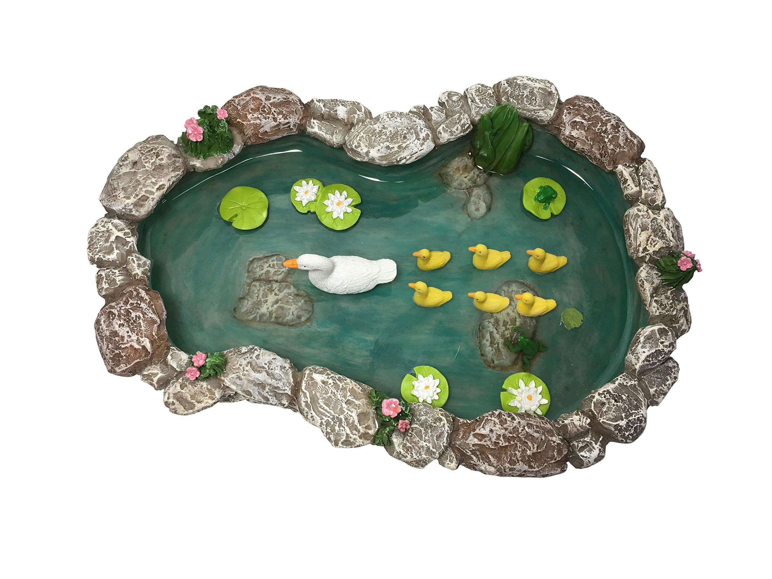 GlitZGlam Duck Pond -Mother and Ducklings! A Miniature Duck Pond for a Miniature Fairy Garden and Miniature Garden Accessories