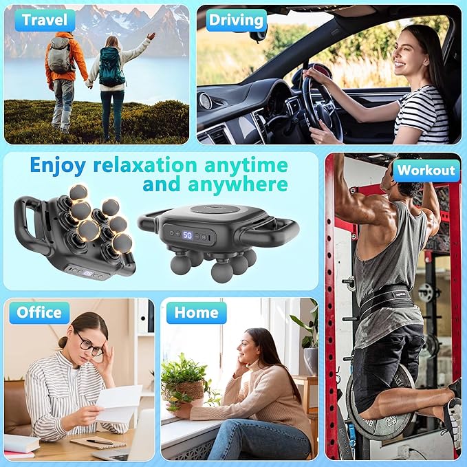 Six Head Massage Gun, 50 Intensity Levels & 9 Massage Modes, Equipped with 3 Different Massage Heads, Massage Gun with Adjustable Belt Ideal Gifts for Women, Men, Mom, and Dad
