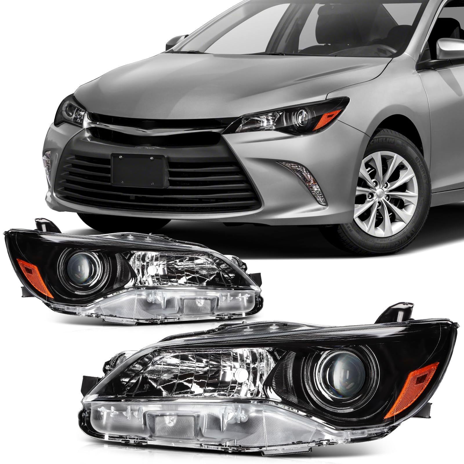 SCITOO Headlight Assembly Fits For 2015-2017 for Toyota Camry Headlamp Driver and Passenger Side (Bulbs Not Included)