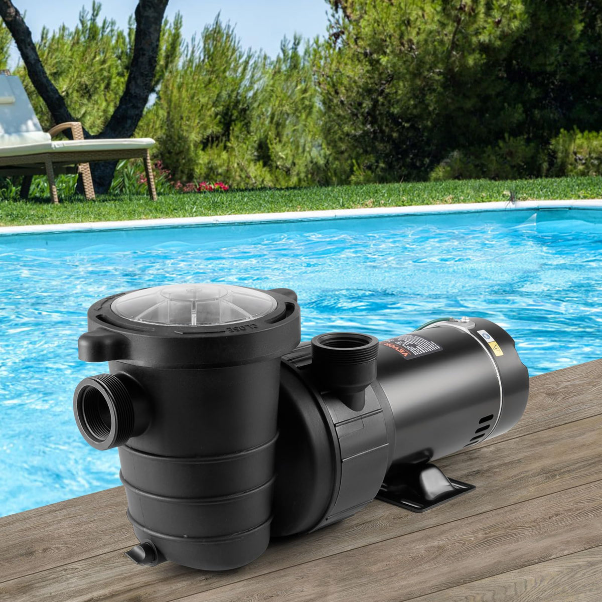 VEVOR Above Ground Pool Pump, 1HP, 80 GPM Max. Flow Single Speed Swimming Pool Pump, 120V 3450 RPM 36 ft Max. Head Lift Pool Pump with Filter Basket, for Above Ground Pools Hot Tubs Spas