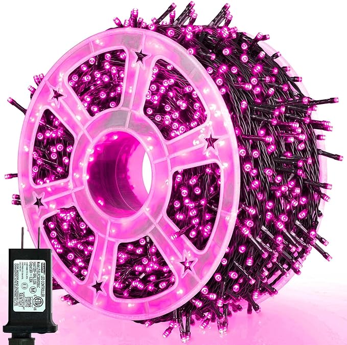 weillsnow Pink Valentine's Day Lights Outdoor, 164 FT 500 LED String Lights Plug in, 8 Modes Waterproof Fairy Lights for Valentines Day, Christmas, Party, Wedding, Bedroom, Garden Decorations