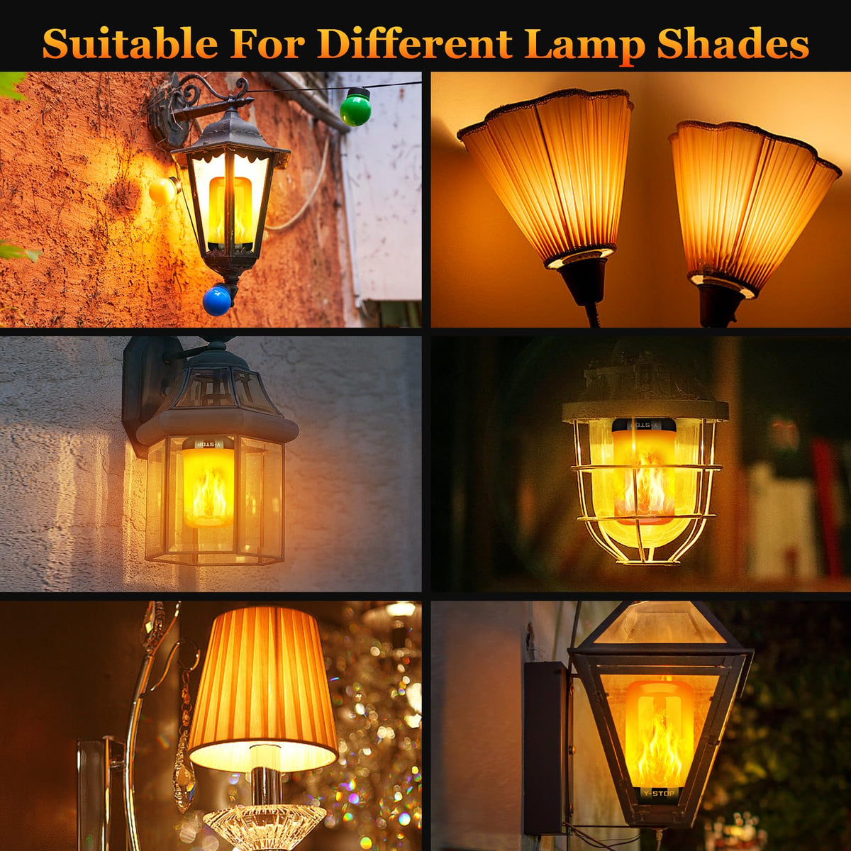 Y- STOP Upgraded Flame Light Bulbs, 4 Modes Flickering Light Bulb Outdoor with Upside Down Effect, E26 Base Flame Bulb for Christmas Decorations Outdoor, Halloween Lights, Party Decor (2 Pack)