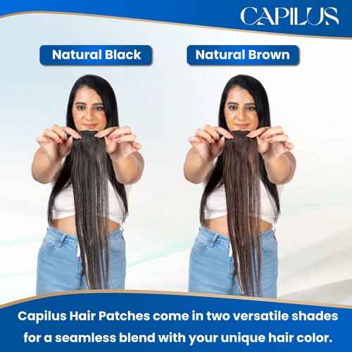 Capilus Invisible Hair Patch (Natural Brown, 12 Inch 1 Pack) | 100% Indian Human Hair Extensions for Women & Girls | Natural-Looking Volumizer | Undetectable, Durable & Non-Damaging Clip Mechanism