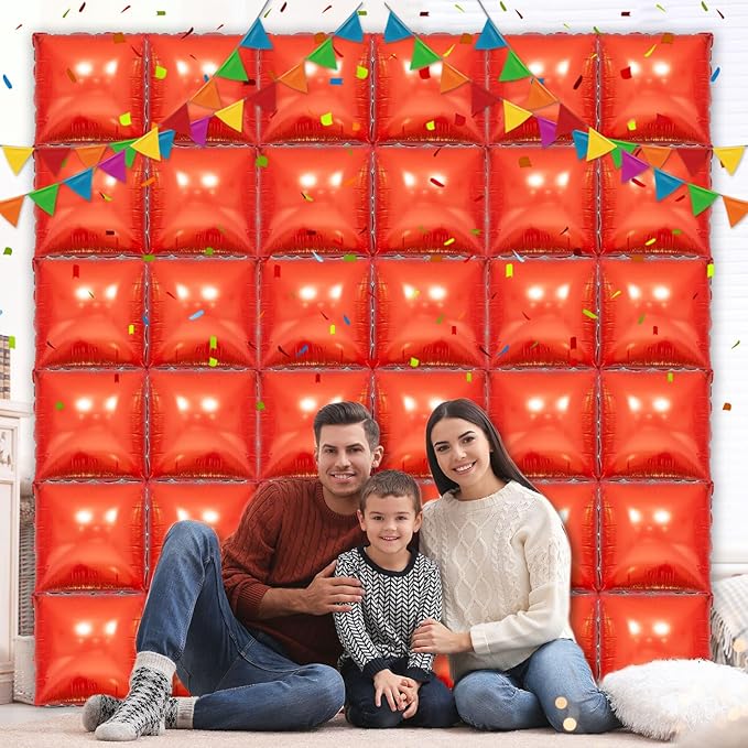 36 Piece XL Red Square Balloon Wall Screen Double Sided Square Balloon Screen Tunnel Arch Kit Mylar Square Balloons For Baby Shower Graduation Prom Birthday Party Decorations