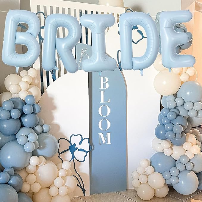 40 Inch Baby Blue BRIDE Balloons, Large Light Pastel Bride Foil Helium Balloon Banner for Bachelorette Something Blue Before I Do Bridal Shower Wedding Engagement Bride To Be Party Decorations