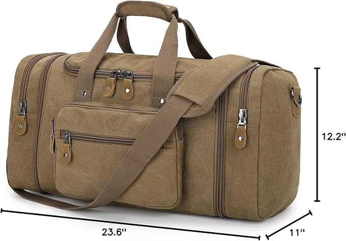 Gonex Canvas Duffle Bag for Travel 60L Duffel Overnight Weekend Bag(Coffee)
