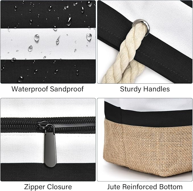 Becokan Beach Bags for Women Large Canvas Beach Tote Bag Beach Bags Waterproof Sandproof Swim Pool Bag Travel Essentials