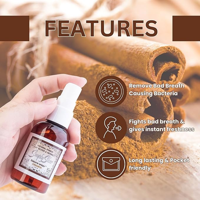 Simply Silver Cinnamon Breath Spray - for Dry Mouth and Freshening, All Natural, Fluoride Free, 2 Fl Oz