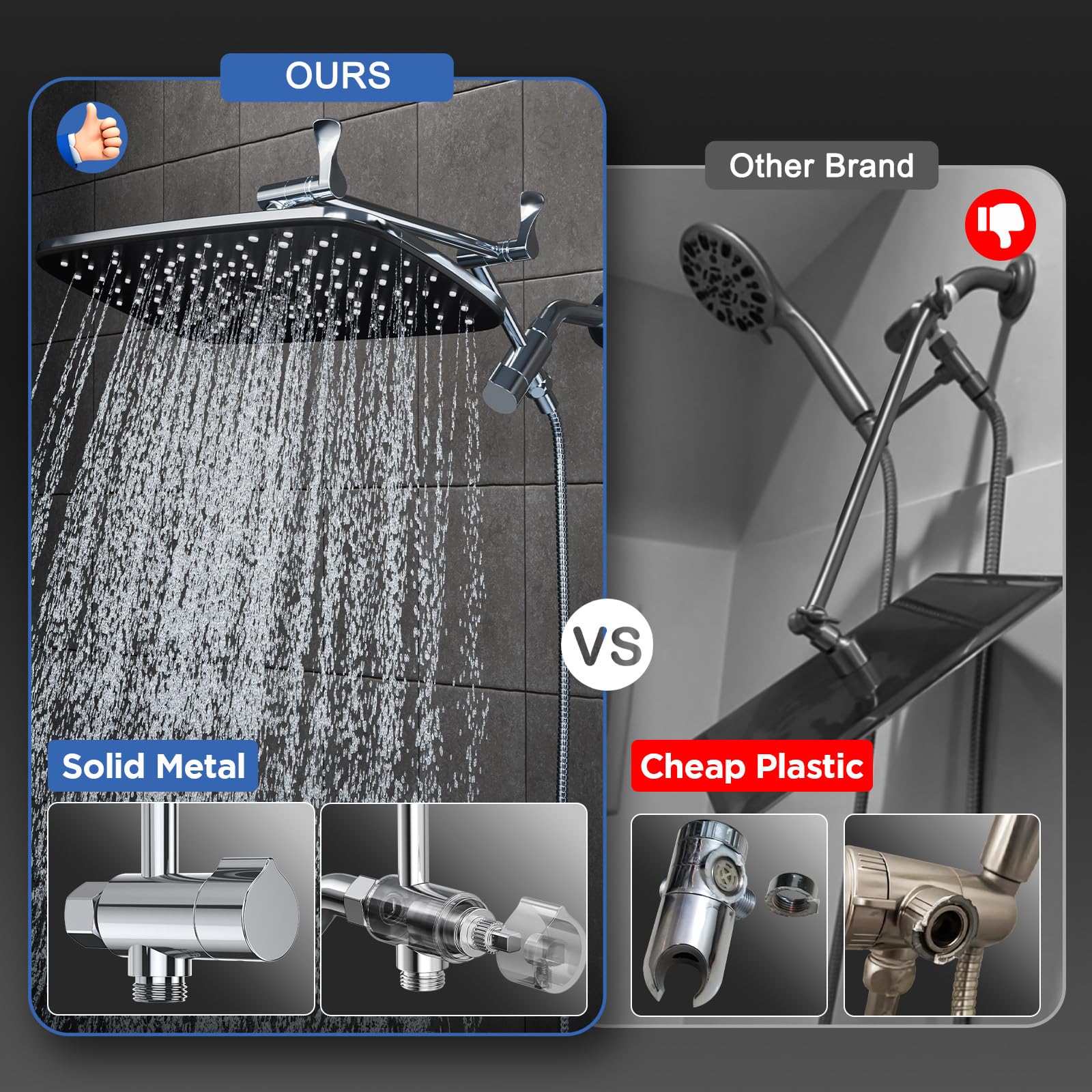 Veken 12" Wide High Pressure Rain Shower Head with Handheld