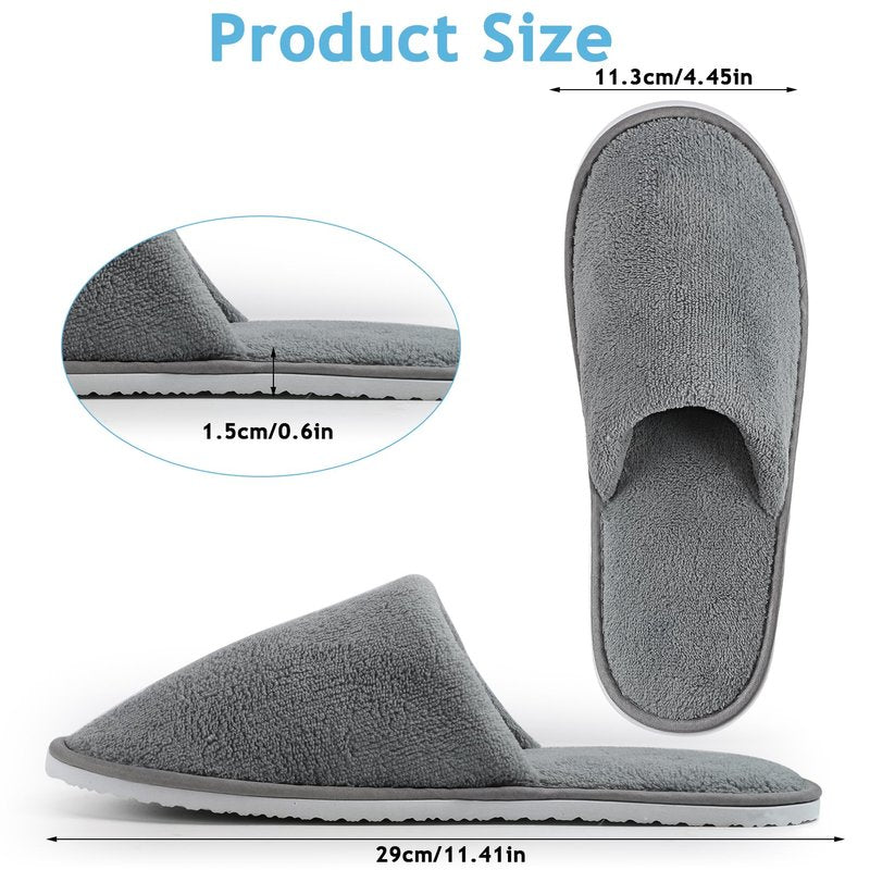Extrapins 12 Pairs Disposable Slippers,Grey Closed Toe Spa Slippers,Non Slip Hotel Slipper,Soft Coral Fleece Slippers for Women Men,Comfortable House Slipper Bulk for Guests Hotel Home Travel (Grey)
