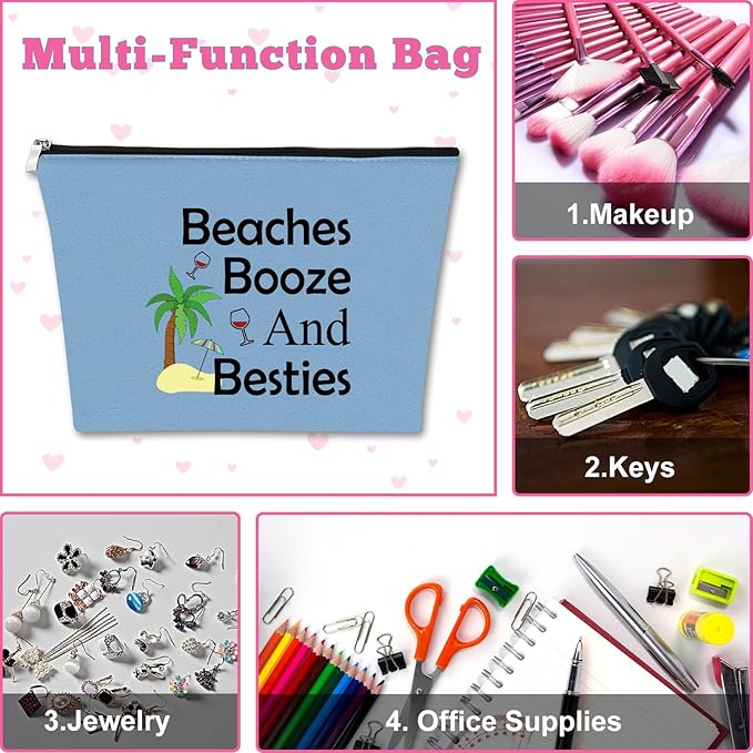 Beach Gifts for Women Friends Makeup Bag Beach Lover Gifts Funny Vacation Gift Seaside Themed Cosmetic Bag for Women Birthday Christmas Graduation Present for Besties Sister Travel Pouch（blue）