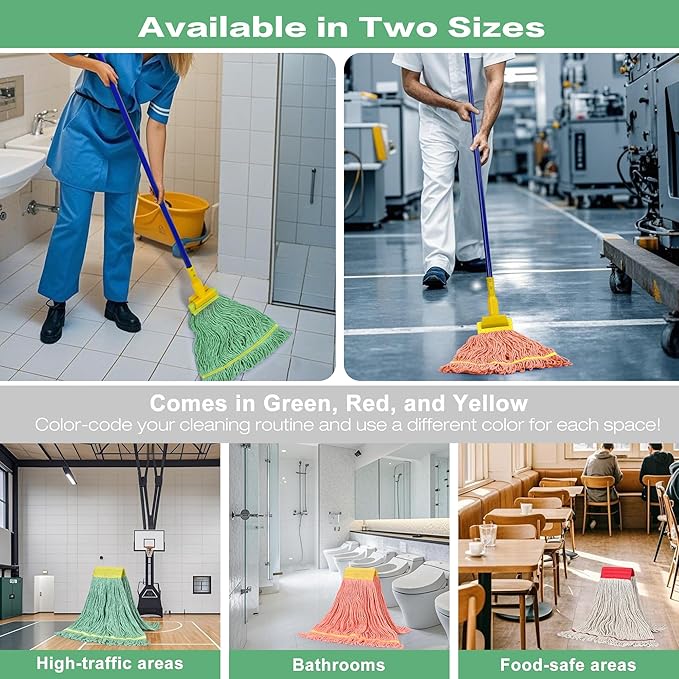 Matthew Cleaning 3Pcs 5'' Headband White&Orange&Green Medium Commercial String Mop Heads, Loop-End Mop Head Replacement, Heavy Duty Industrial Washable&Reusable Mop Refills for Residential& Warehouse