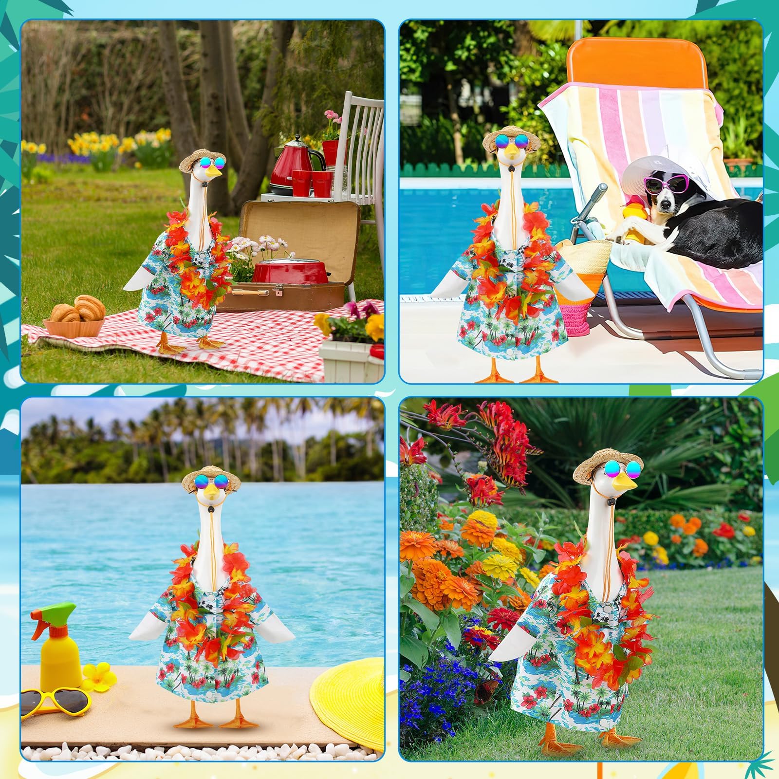 DTOFOOT 4 Pcs Hawaiian Porch Goose Outfit for 23 In Goose Statue Costume