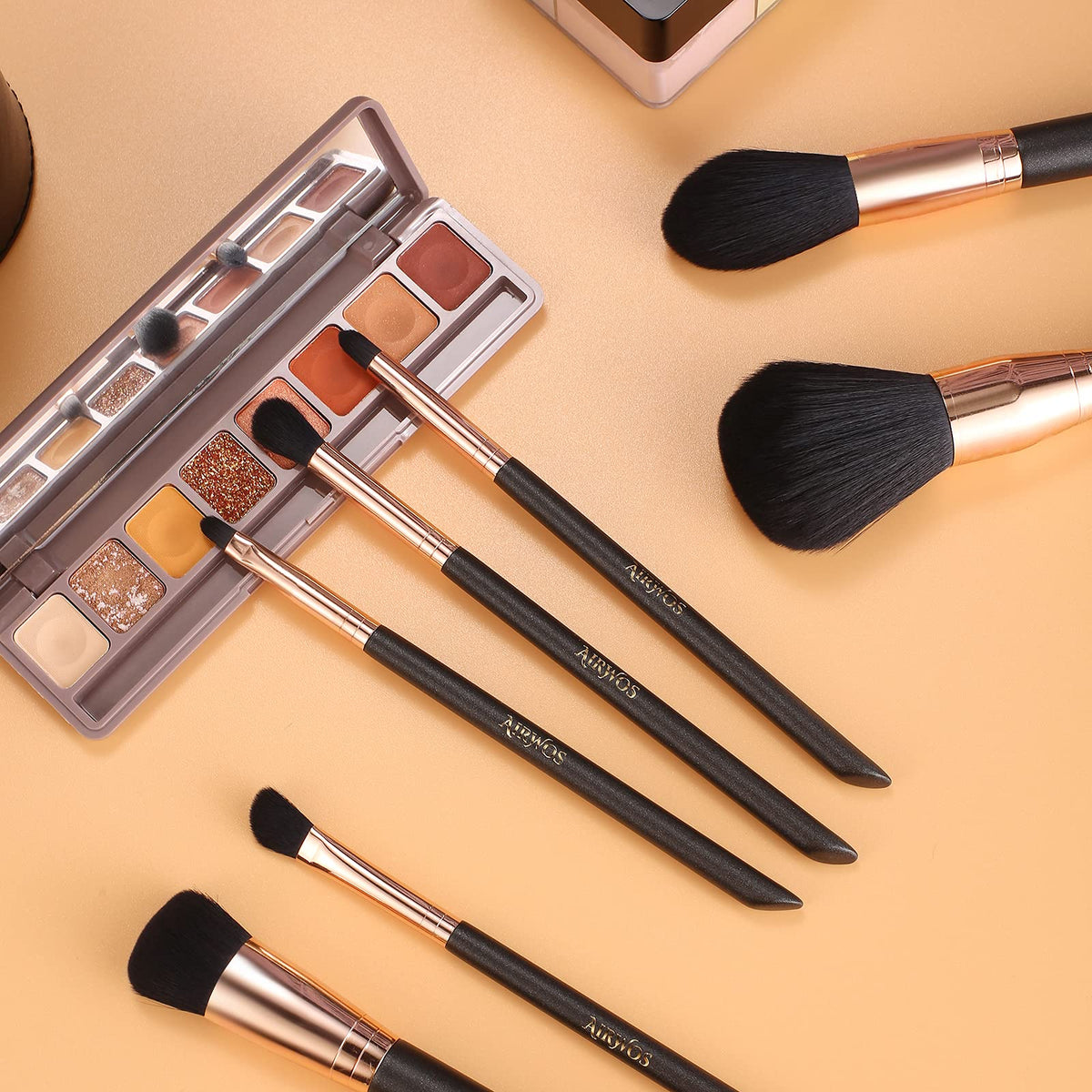 AirWos® 14 Pcs Professional Makeup Brush Set with Case - Synthetic Foundation, Powder, Eyeshadow, Concealer Brushes with Pearl Flash Handles