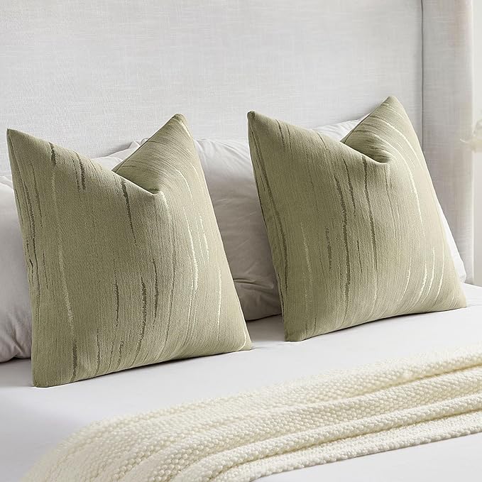 FUTEI Olive Green Chenille Decorative Throw Pillow Covers 20x20 Inch Set of 2,Soft Embossed Striped Textured Cushion Case,Modern Home Decor for Couch Bed Living Room