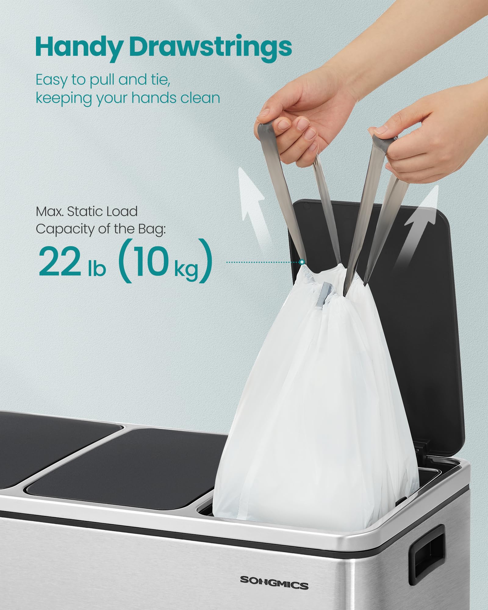 SONGMICS Trash Bags, Drawstring Kitchen Garbage Bags, Pre-Separated, Quick-Dispense Box, for 8-Gallon (30 L) Trash Cans, Liner Code H, 4 Rolls, 160 Count, White UKRB031A04