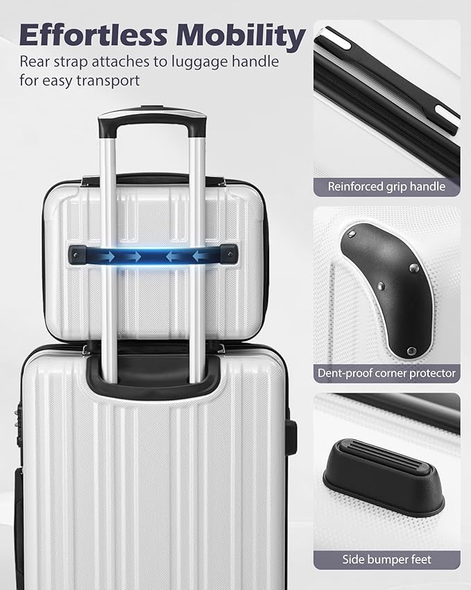 Coolife Luggage Sets, 5 Piece Durable Suitcase, Lightweight Carry on Luggage with PC+ABS Hardshell, Dual Spinner Wheels, TSA Lock and YKK Zipper (white grid new, 5 piece set)