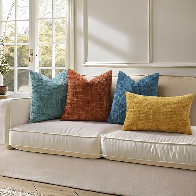 decorUhome Navy Blue Chenille Throw Pillow Covers 24x24 Set of 2 Thick Textured Slubby Couch Pillow Covers Farmhouse Accent Modern Neutral Decorative Pillow Cases for Bed Sofa Living Room