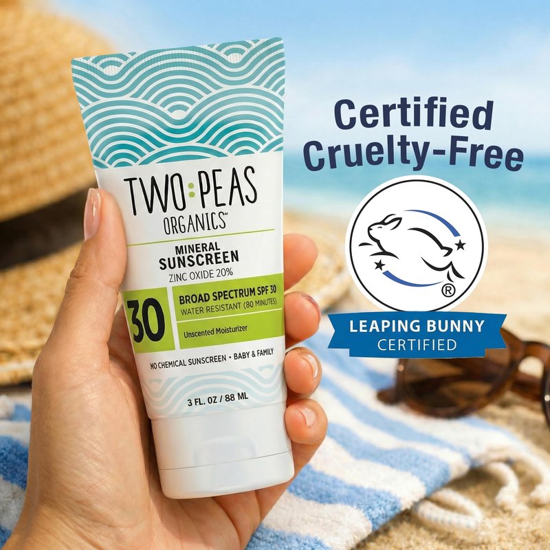 Two Peas Organics Mineral Sunscreen SPF 30 Lotion, Non-Nano Zinc, Reef Safe, Baby & Family Sensitive Skin, Water-Resistant 80 Min, Unscented, Organic & Cruelty Free, 3 oz Single pack
