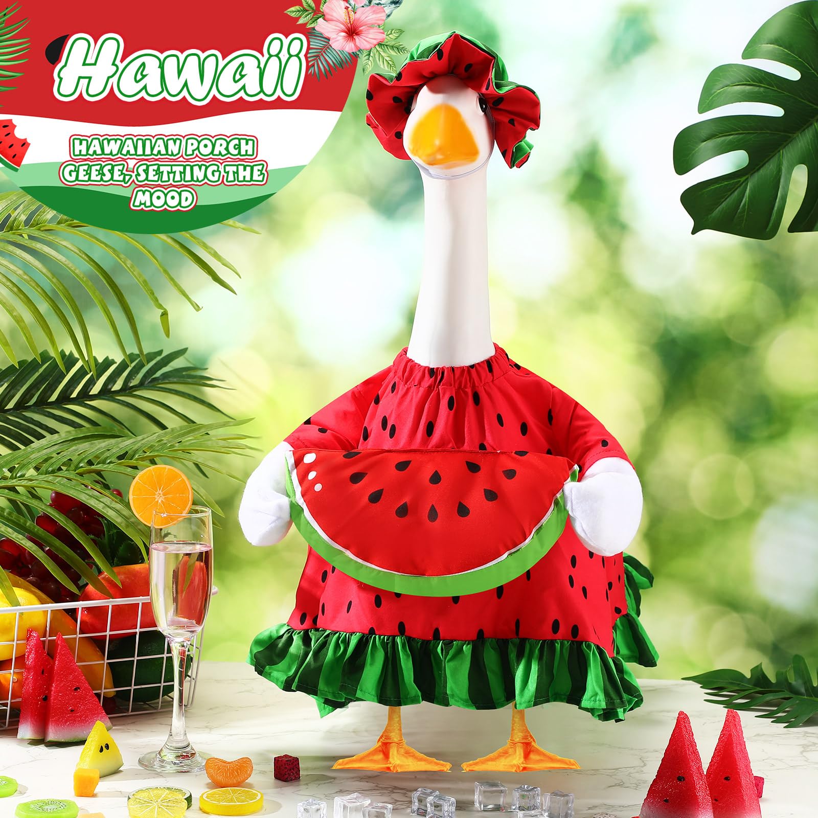 Sanwuta Summer Goose Outfit for 23" Porch Goose Costume with Hat,Watermelon