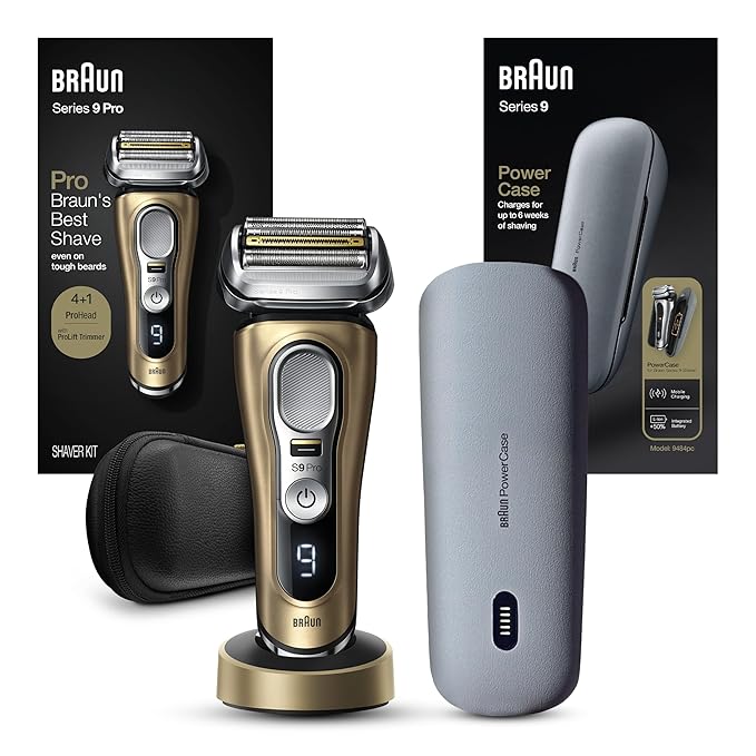 Braun Series 9 Pro 9419s Electric Shaver for Men, Wet & Dry Shave, Shaving Kit with 4+1 Head with ProLift Trimmer, Includes Braun Portable Power Case, Charges for up to 6 Weeks