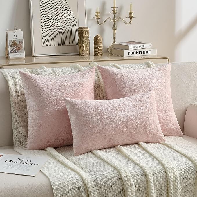 FUTEI Pink Flannel Throw Pillow Covers 24x24 Inch Set of 2,Soft Dimensional Textured European Cushion Cases,Modern Home Decor for Couch Living Room