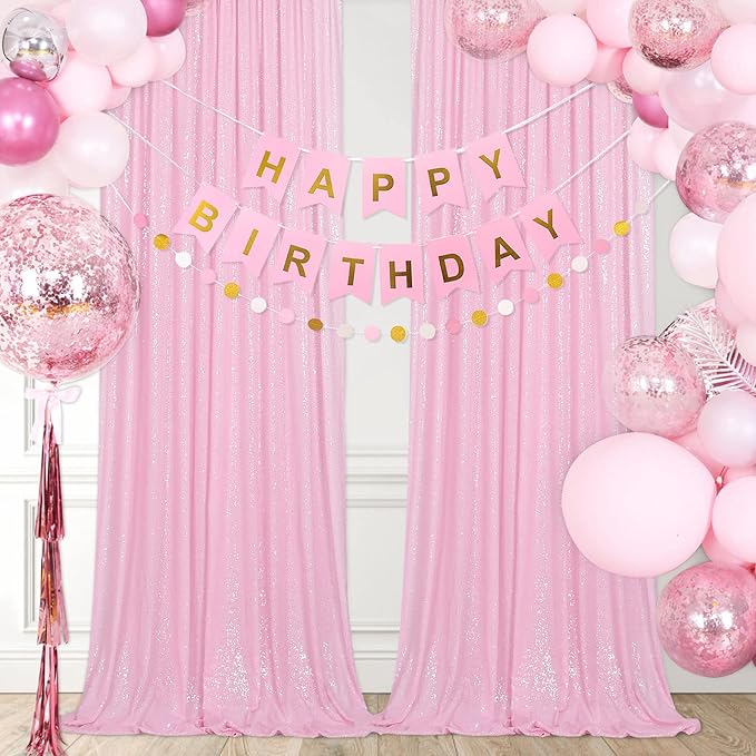 B-COOL Pink Sequin Backdrop Curtain 6 Panels 2ftx8ft Curtain Drapes Glitter Fabric for Wedding Birthday Baby Shower Sweetheart Party Decorations
