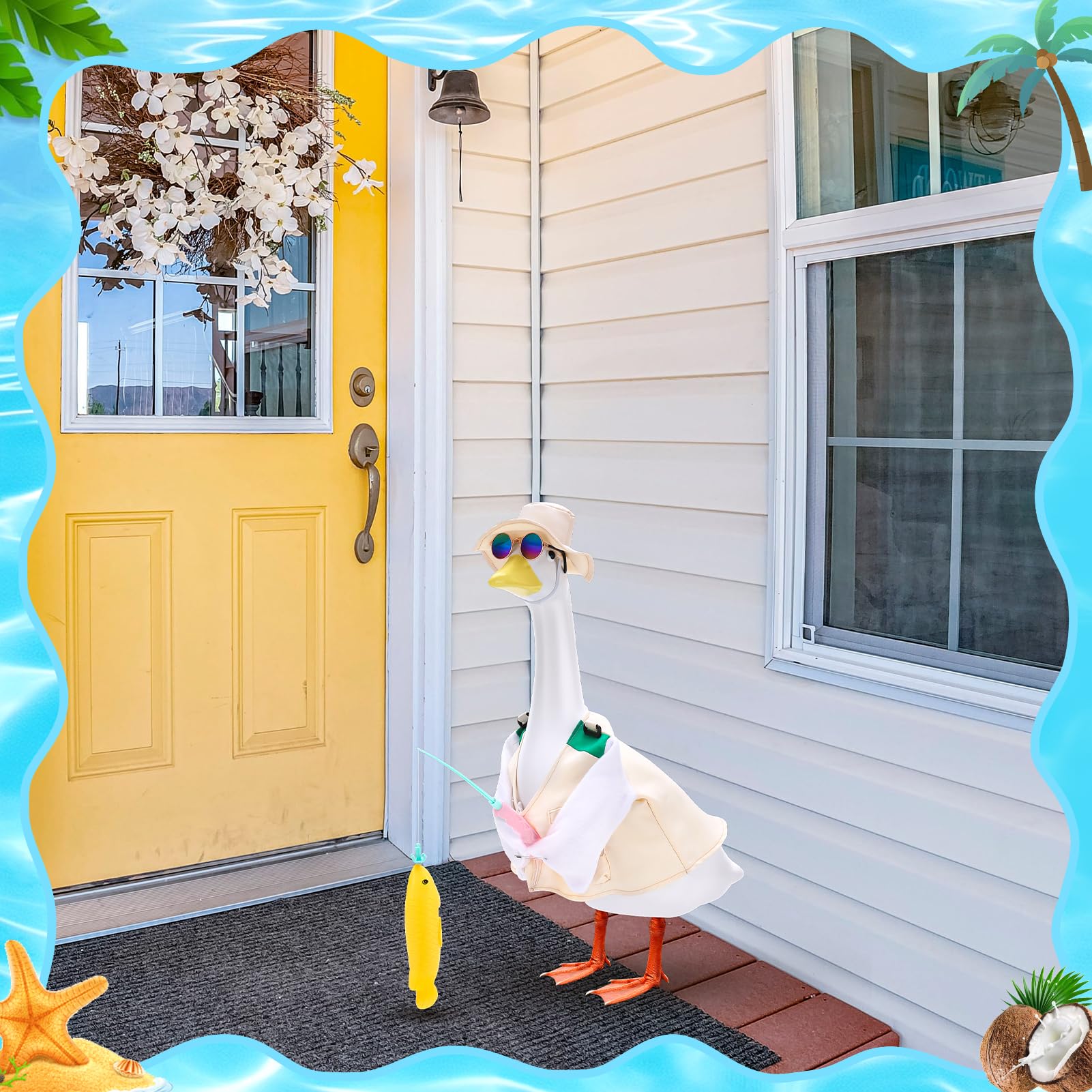 Hoemwarm Fishing Porch Goose Outfits Set Cute Porch Goose Outfits Costume Clothes for 23 Inch Statue Outdoor Garden Yard Patio Camping Fishing Party Decoration