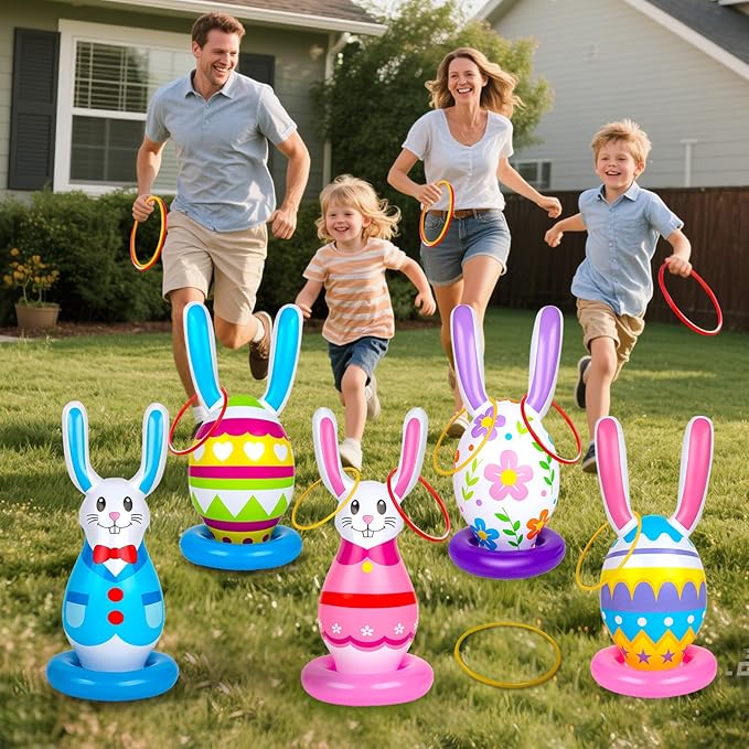 5 Pack Easter Inflatable Games for Kids,Inflatable Bunny Eggs Ring Toss Games,Easter Party Indoor Outdoor for Family