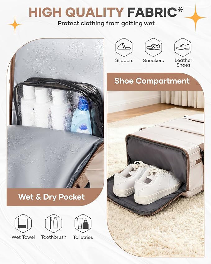 Travel Backpack Carry on Flight Approved Mochila De Viaje Personal Item Backpack for Airlines Frontier Airlines Personal Item Bag Large Backpack for Travel Backpacks for Men Women Beige with Brown