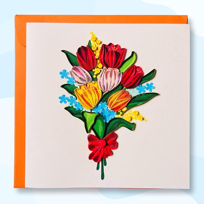 Quilling Card 3D Greeting Cards, handmade Quilling Cards birthday card, handcrafted cards for all occasions, Heart, tulip flower (Tulip)