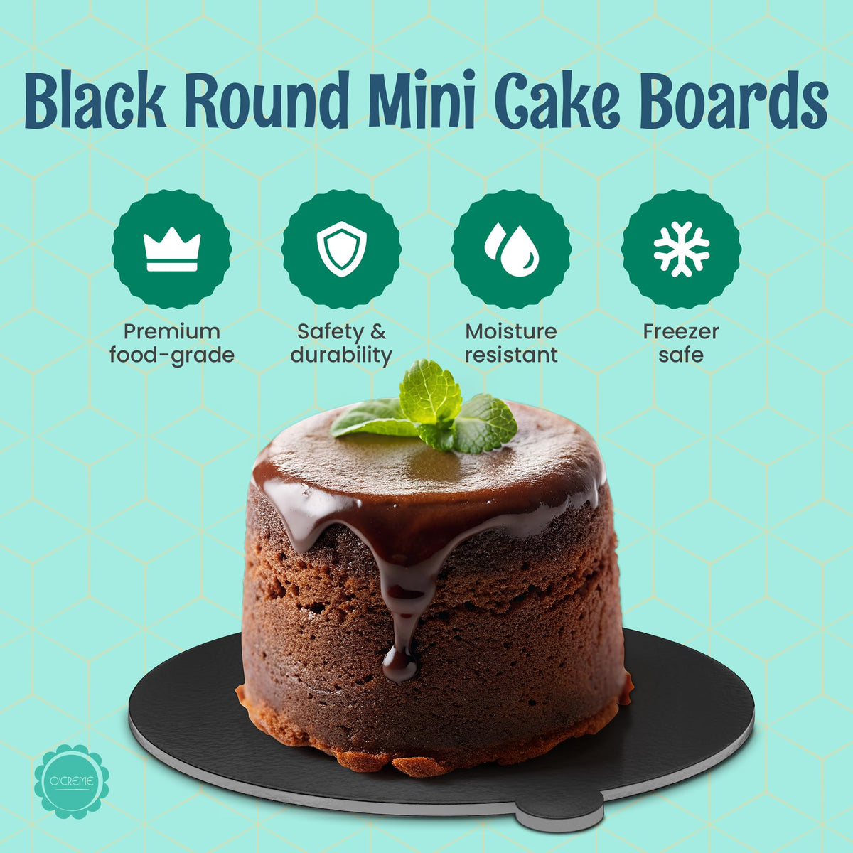 O'CREME Black Round Mini Cake Boards with Tab – 4 Inch Grease-Proof, Foil-Covered, Food Grade Cardboard for Cupcakes, Pastries, Desserts - Ideal for Wedding, Anniversary, Birthday Parties, 100 Count