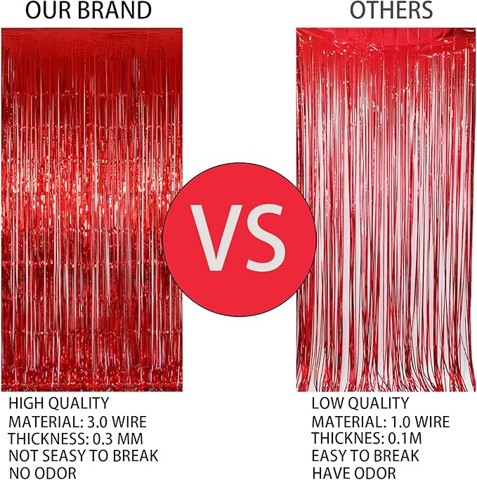 Valentines Day 4 Pack 3.3 * 8.3 ft Foil Curtain Metallic Tinsel Fringe Curtains Photo Booth Props Backdrop for Birthday Wedding Engagement Baby Shower Christmas Holiday Celebration Partyl,Red