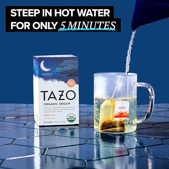TAZO Organic DREAM Herbal Tea Bags, Caffeine-Free Bedtime Tea, Relaxing Chamomile and Lavender Blend, 96 Total Tea Bags (16ct - Pack of 6)