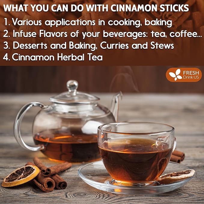 FreshDrinkUS Premium Cinnamon Sticks, 100% Natural & Pure Cinnamon Inner Bark, Strong Aroma, Perfect for Warm Beverages