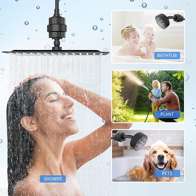 20-Stage Shower Filter-Shower Head Filter for Hard Water, with 3 Replaceable Cartridges, High Output Shower Water Filter for Removing Chlorine and fluoride,Black
