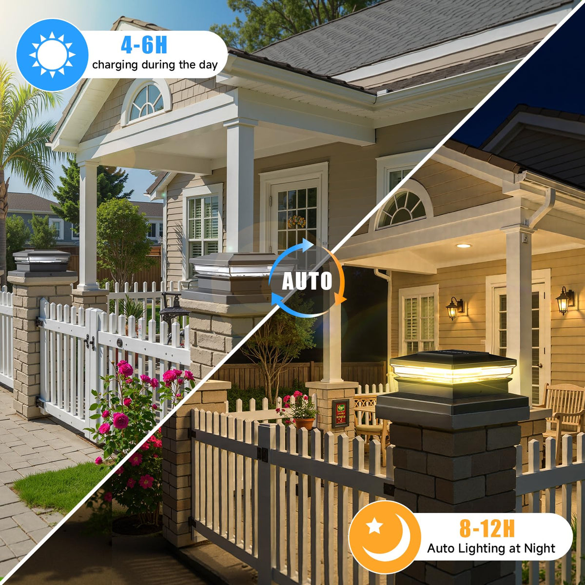 Solar Post Cap Lights 12 Pack, Fence Post Solar Lights, Warm White/Cool White Lighting, Black Waterproof Outdoor Post Lights for Garden Patio Porch, 4x4, 5x5 or 6x6 Vinyl/Wooden Posts
