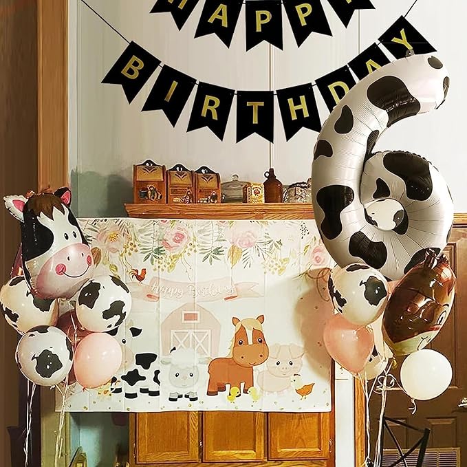 Cow Print Number Balloons, Large Foil Number 6 Balloon 40 Inch Cow Balloon for Boys Girls Birthday Decoration Cow Themed Birthday Party Decorations Farm Animal Party Supplies