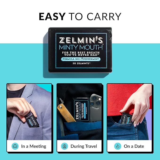 Zelmin's Minty Mouth Breath Freshener - (5 Pack) Long Lasting Bad Breath Treatment for Adults, Instant Freshness Helps with Dry Mouth, Natural Breath Mints for Travel, Alcohol-Free, Keto, Gluten-Free