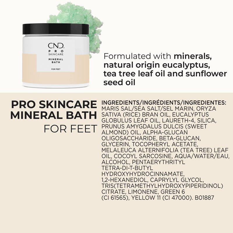 CND Pro Skincare Mineral Bath for Feet, Avocado Oil, Vitamin E, and Shea Butter, Natural Vegan Formula, 18 Fl Oz