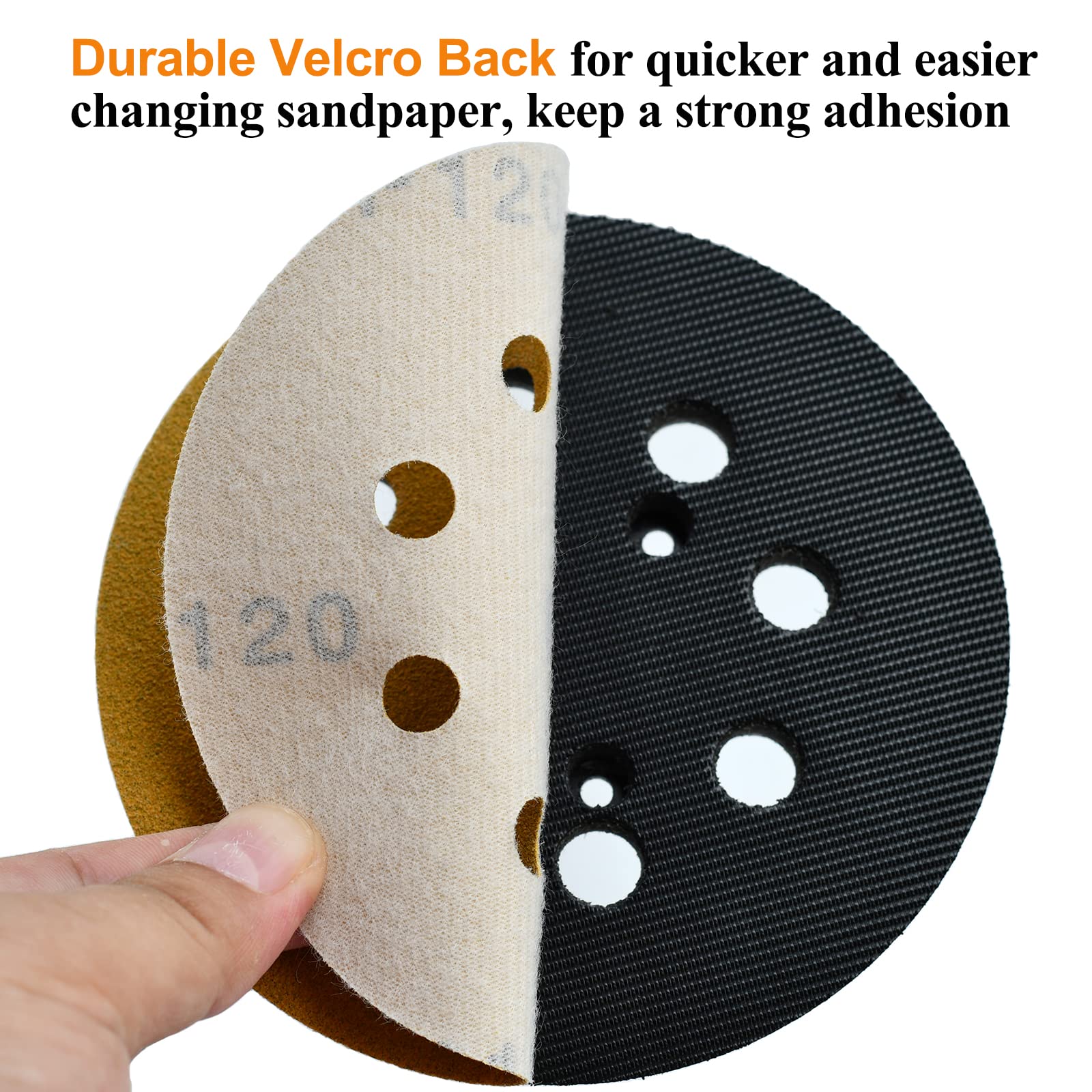Aiyard 5-Inch 8-Hole Hook and Loop Sanding Discs 120-Grit Random Orbit Sandpaper, 100-Pack