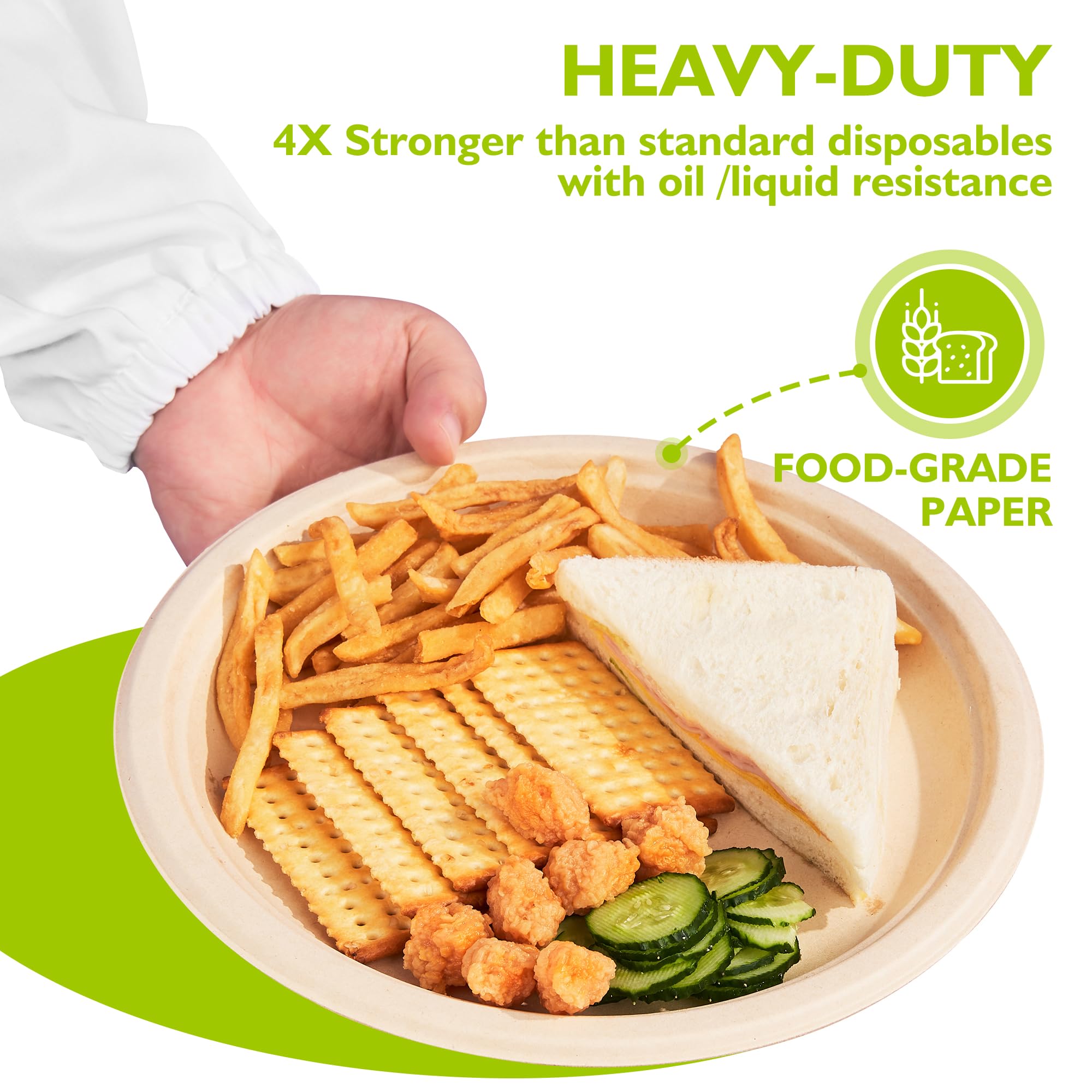 PACKINNO 9 Inch 500 Pack Compostable Paper Plates Round Unbleached Brown Plates Made from Natural Sugarcane Fibers, Biodegradable Heavy Duty Disposable Plates for Party, Camping, Picnic