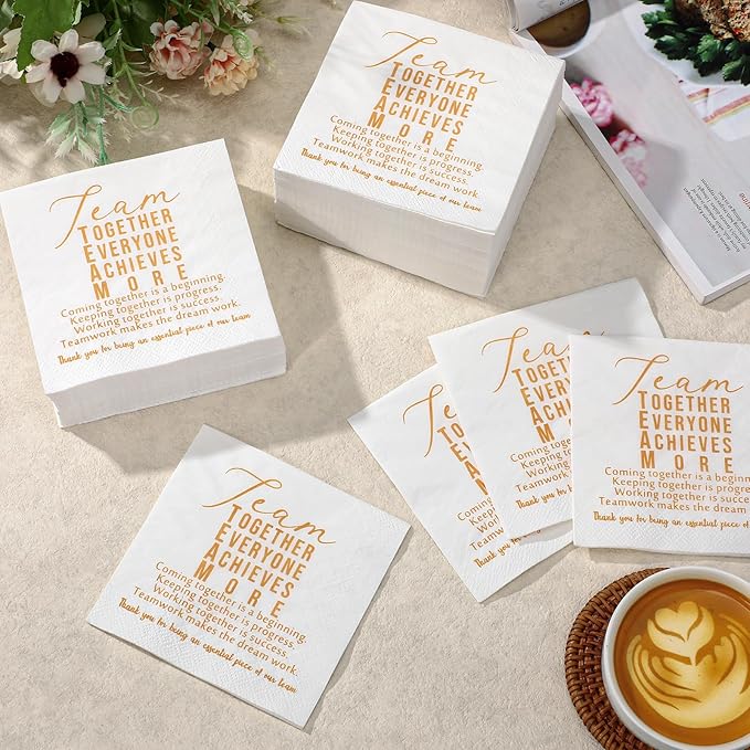 Kosiz 200 Pack Team Appreciation Napkins Gift Inspirational Employee Office Paper Napkins 3 Ply Disposable Papers for Coworkers Volunteer Thank You Party Dinner Decor, 4.5 x 4.5 Inch