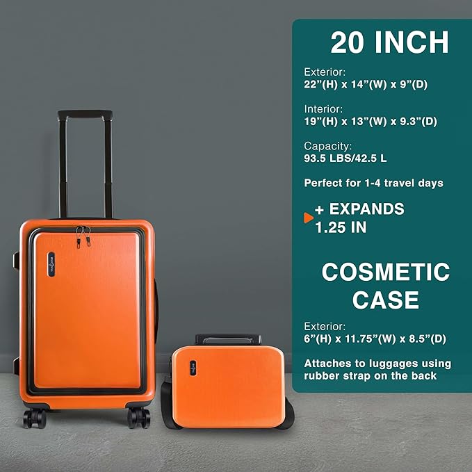 TRAVELARIM Luggage Sets 3 Piece, 20 Inch Carry on Luggage and 28 Inch Suitcases with Wheels Spinner, Durable Hard Shell Suitcase Set, Expandable Travel Suitcase, Orange