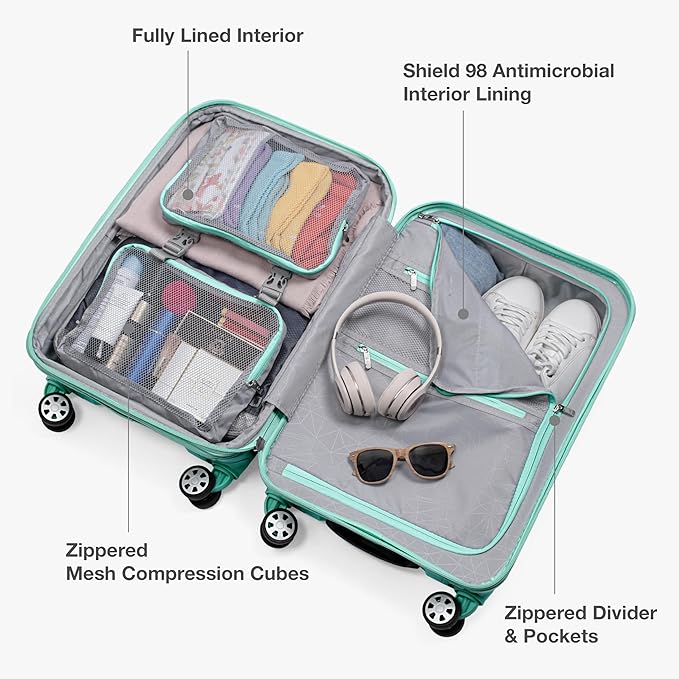 Traveler's Choice Pagosa Hardshell Expandable Luggage with Spinner Wheels, Mint, 26-Inch Medium