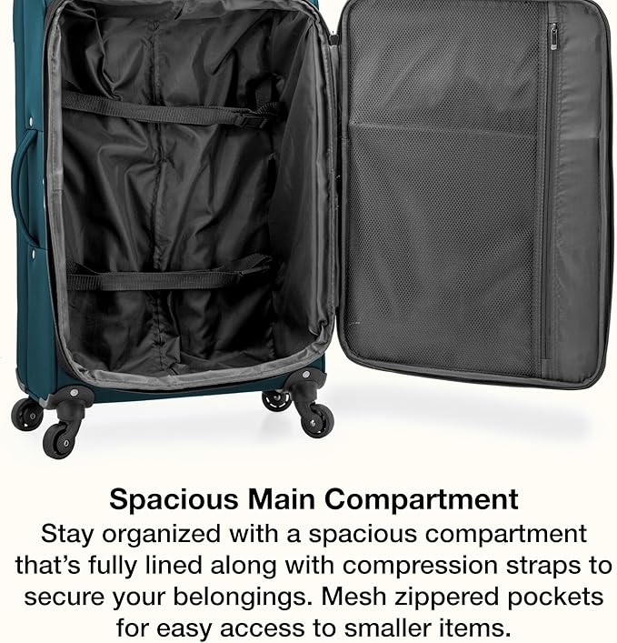 U.S. Traveler Anzio Softside Expandable Luggage with Spinner Wheels, Teal, 3-Piece Set (22/26/30)