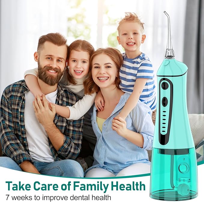 Water Dental Pik Flosser,Grinest 7 Modes Rechargeable Water Dental Picks for Teeth Cleaning Cordless Oral Irrigator Portable IPX7 Waterproof Tooth flossers for Home Travel-Green