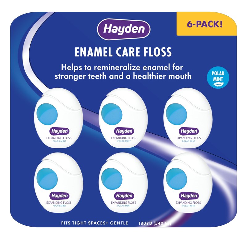 Hayden Enamel Care Dental Floss | for Sensitive Mouths | Helps Restore Enamel | Mint Flavor | 30 Yards per Unit (Pack of 6)