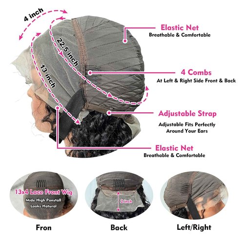 YEECHAEN Water Wave Lace Front Wigs Human Hair 180% Density 13x4 HD Lace Frontal Wigs Pre Plucked with Baby Hair Wet and Wavy Curly Frontal Human Hair Wigs for Women Natural Color (18inch)