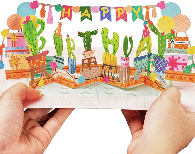 Paper Love 3D Birthday Pop Up Card, Happy Birthday Cactus, For Adults or Kids - 5"x7" Cover - Includes Envelope and Note Tag